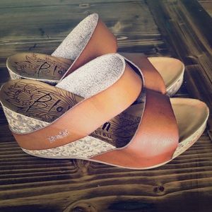 Brown leather wedges